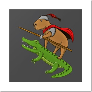 Cute Capybara Knight with Crocodile Posters and Art